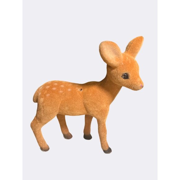 Flocked Deer and Fawn Figurine Set Of 3 Vintage - Picture 3 of 9